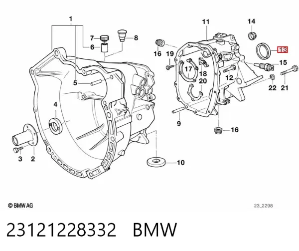 Retén del eje secundario de la transmisión 23121228332 BMW