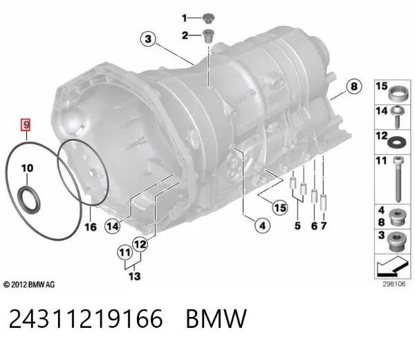 Anillo de sellado de la bomba de aceite de la transmisión automática 24311219166 BMW