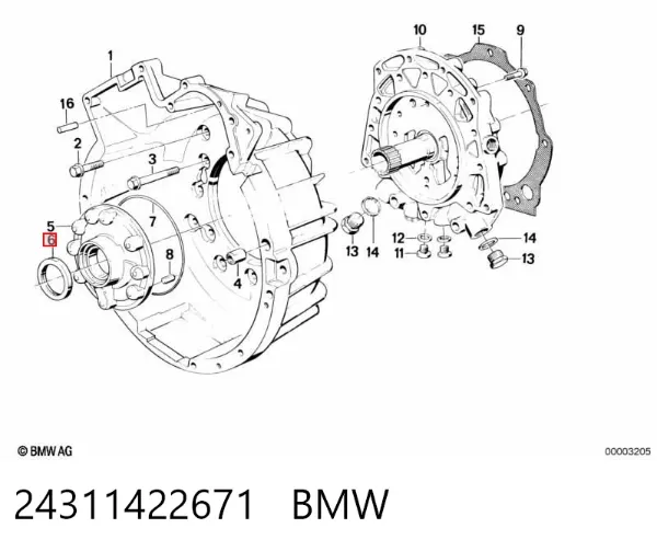 Retén del eje primario de la transmisión 24311422671 BMW