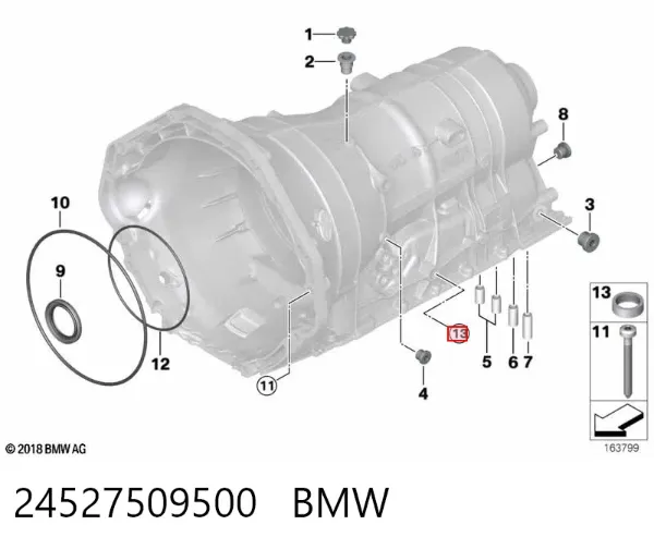Retén del vástago del cambio de la caja de cambios 24527509500 BMW