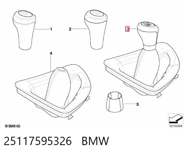 Pomo de palanca de cambios 25117595326 BMW