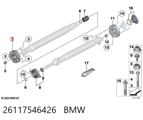 Acoplamiento elástico delantero del cardán 26117546426 BMW