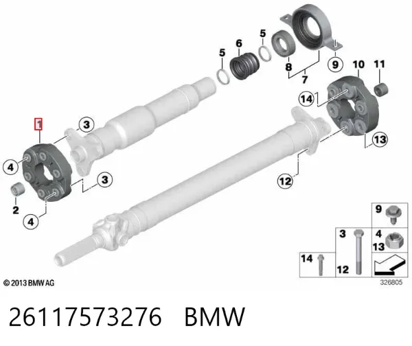 Acoplamiento elástico delantero del cardán 26117573276 BMW