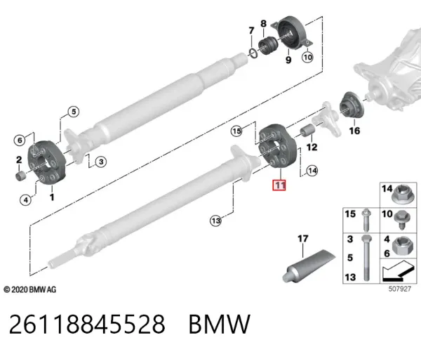 Acoplamiento elástico del cardán 26118845528 BMW