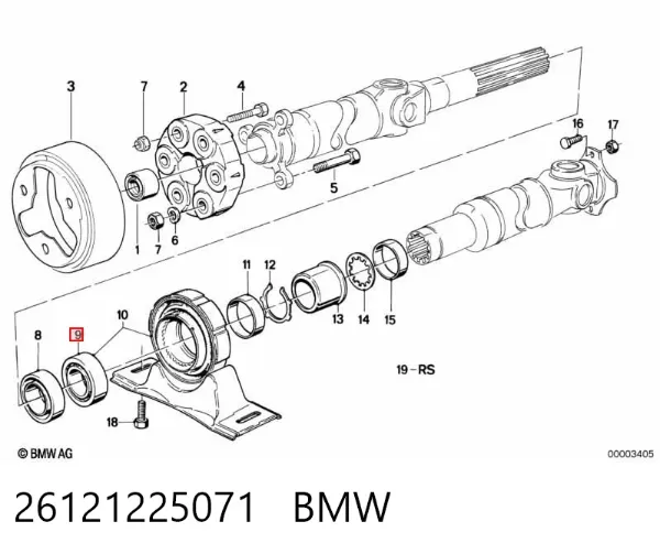 Rodamiento central del eje de transmisión 26121225071 BMW