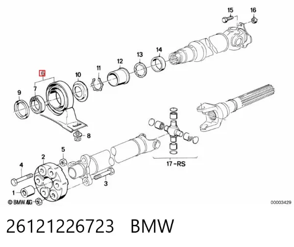 Rodamiento central del eje de transmisión 26121226723 BMW