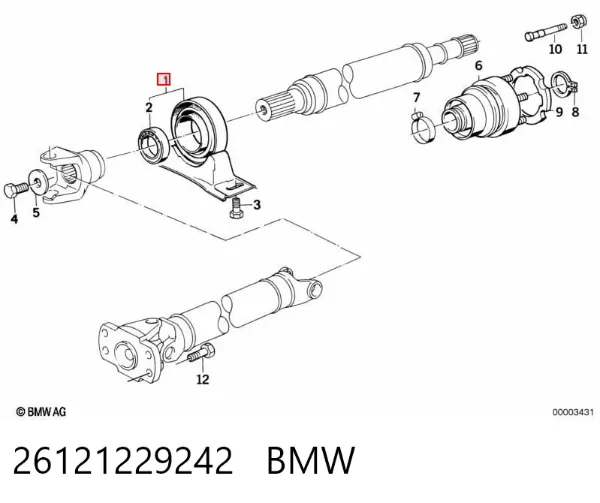 Rodamiento central del eje de transmisión 26121229242 BMW