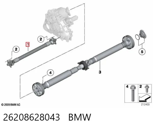 Árbol de transmision delantero 26208628043 BMW
