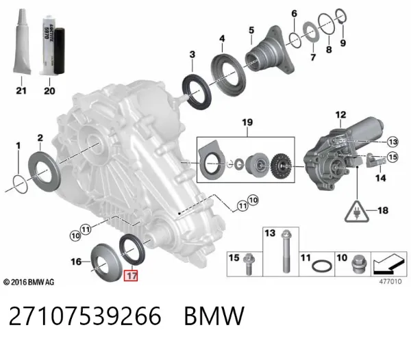 Retén de salida delantero de la caja de transferencia 27107539266 BMW