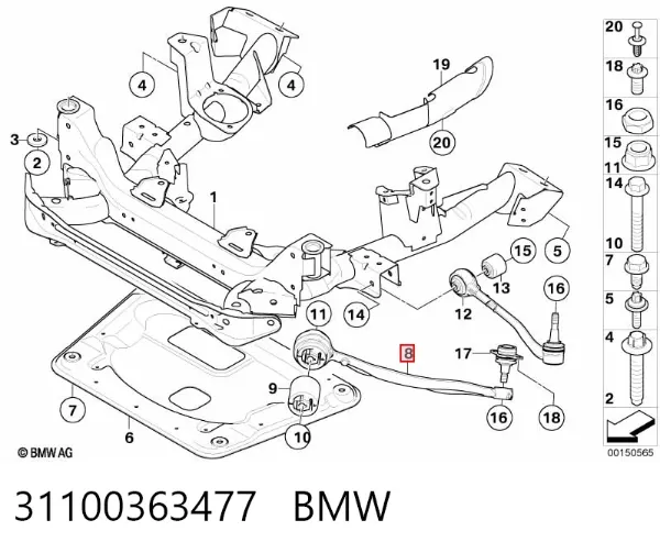 Brazo inferior izquierdo de la suspensión delantera 31100363477 BMW