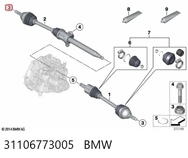Tuerca del cubo de la rueda delantera 31106773005 BMW
