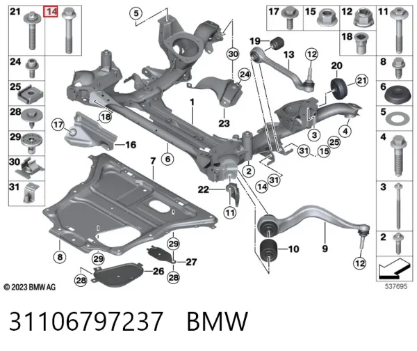 Perno de fijación del brazo inferior delantero 31106797237 BMW