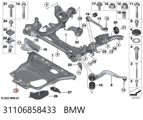 Perno de fijación del brazo inferior delantero 31106858433 BMW