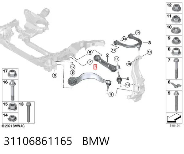 Brazo inferior izquierdo de la suspensión delantera 31106861165 BMW