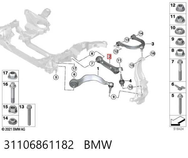Brazo inferior derecho de la suspensión delantera 31106861182 BMW