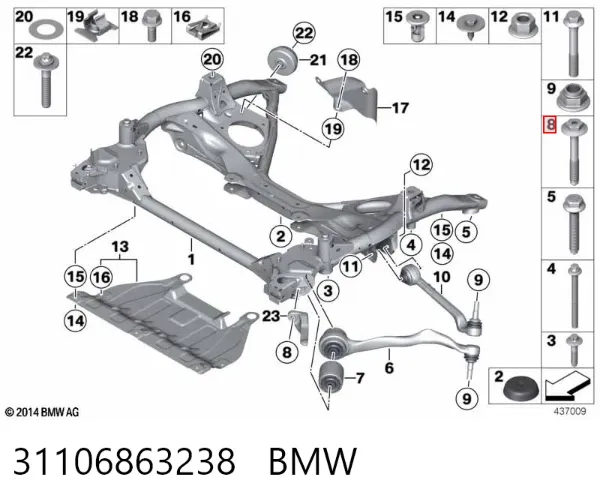 Perno de fijación del brazo oscilante delantero 31106863238 BMW