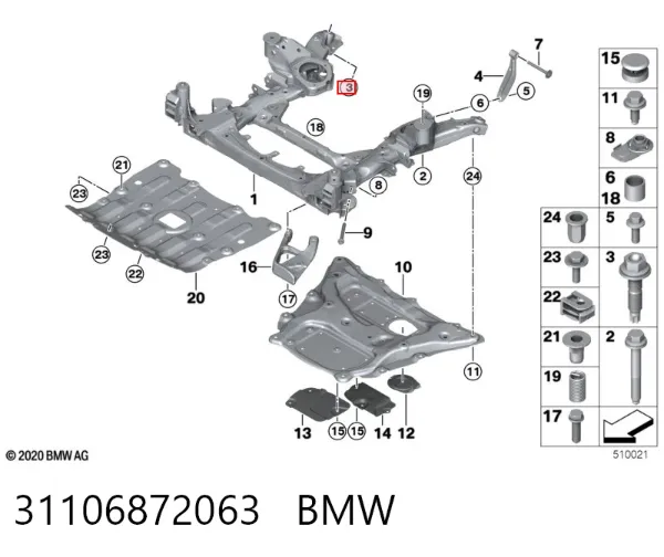 Perno de fijación del brazo inferior delantero 31106872063 BMW