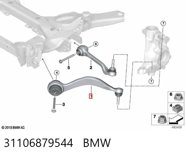 Brazo inferior derecho de la suspensión delantera 31106879544 BMW