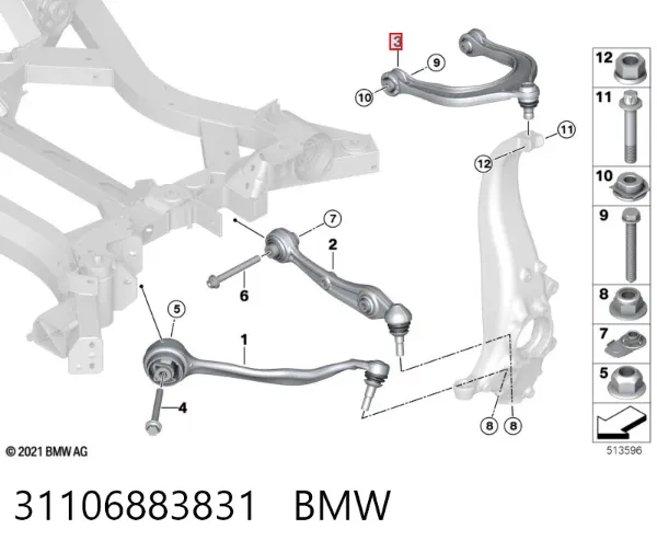 Brazo superior izquierdo de la suspensión delantera 31106883831 BMW