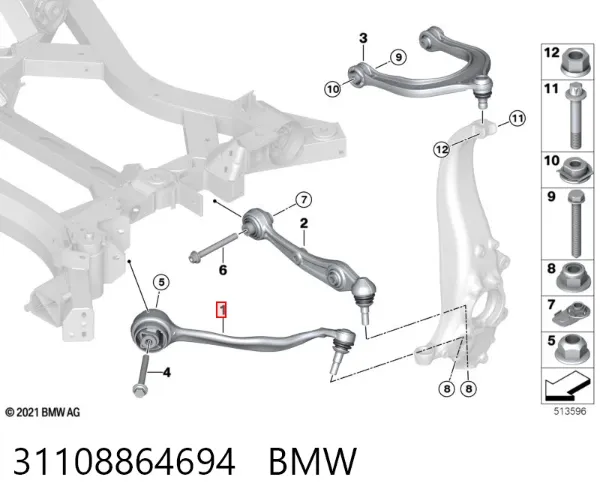 Brazo inferior derecho de la suspensión delantera 31108864694 BMW