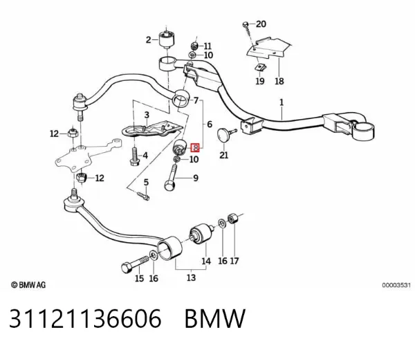 Buje del brazo de suspensión delantero superior 31121136606 BMW