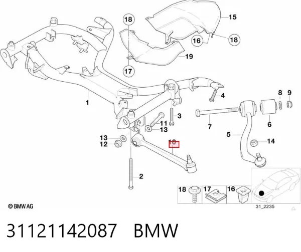 Brazo inferior izquierdo de la suspensión delantera 31121142087 BMW