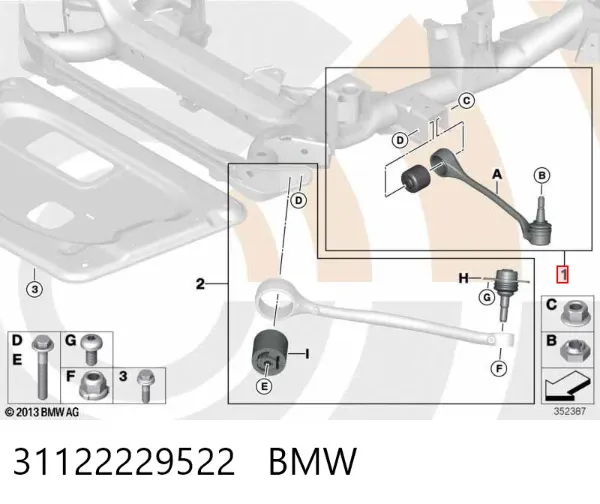 Brazo inferior derecho de la suspensión delantera 31122229522 BMW