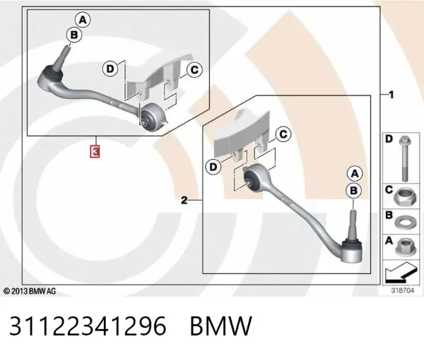 Brazo inferior derecho de la suspensión delantera 31122341296 BMW