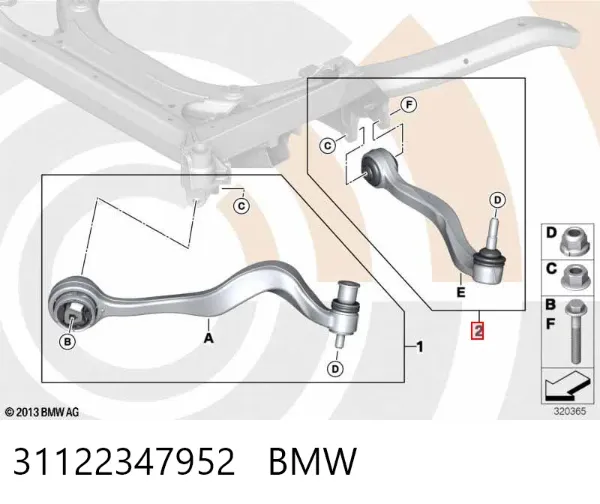 Brazo inferior derecho de la suspensión delantera 31122347952 BMW