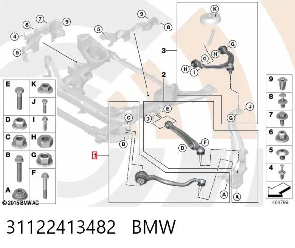 Brazo inferior derecho de la suspensión delantera 31122413482 BMW
