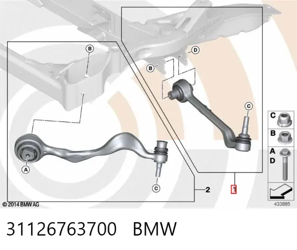 Brazo inferior derecho de la suspensión delantera 31126763700 BMW