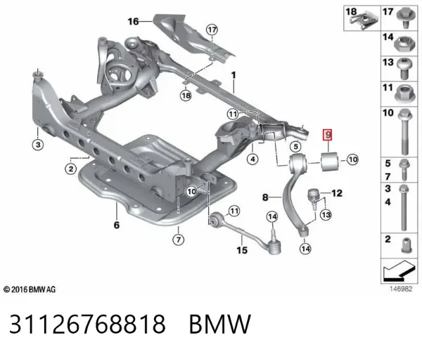 Silentblock del brazo de suspensión 31126768818 BMW