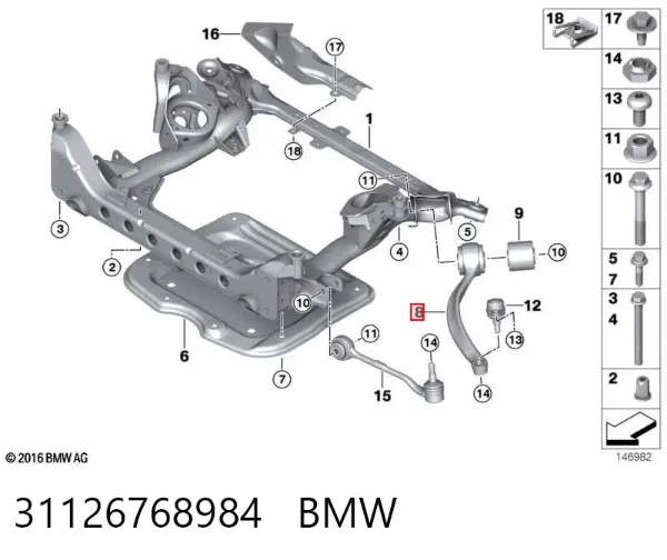 Brazo inferior derecho de la suspensión delantera 31126768984 BMW