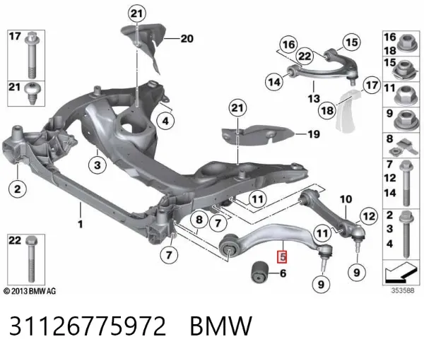 Brazo inferior derecho de la suspensión delantera 31126775972 BMW