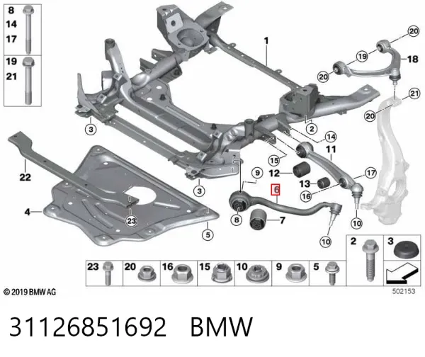Brazo inferior derecho de la suspensión delantera 31126851692 BMW
