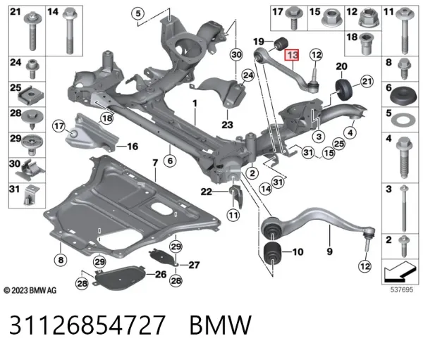 Brazo inferior izquierdo de la suspensión delantera 31126854727 BMW
