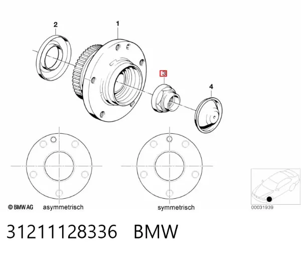 Tuerca del cubo de la rueda delantera 31211128336 BMW