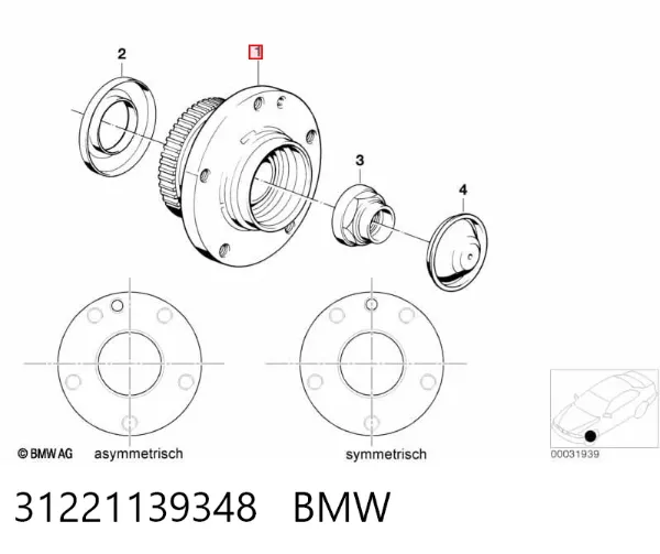Buje de rueda delantero 31221139348 BMW