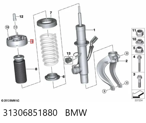 Soporte del amortiguador delantero 31306851880 BMW