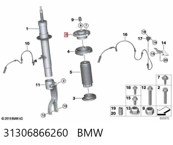 Soporte del amortiguador delantero 31306866260 BMW