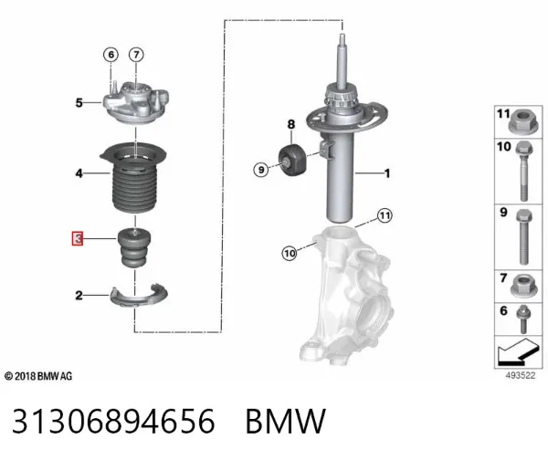 Tope de amortiguador delantero con guardapolvo 31306894656 BMW