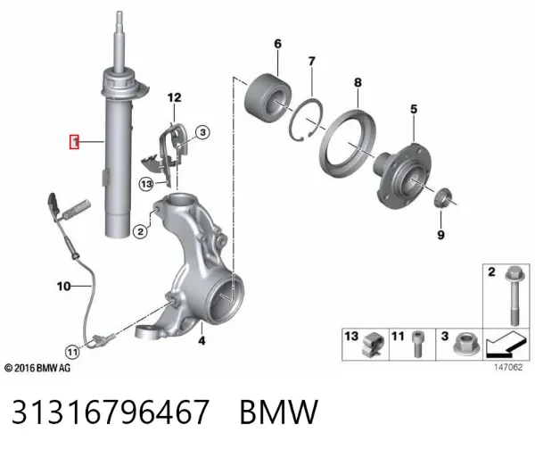 Amortiguador delantero izquierdo 31316796467 BMW