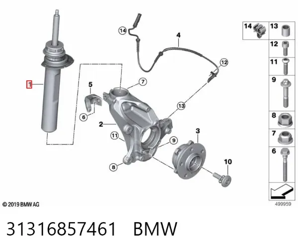 Amortiguador delantero izquierdo 31316857461 BMW