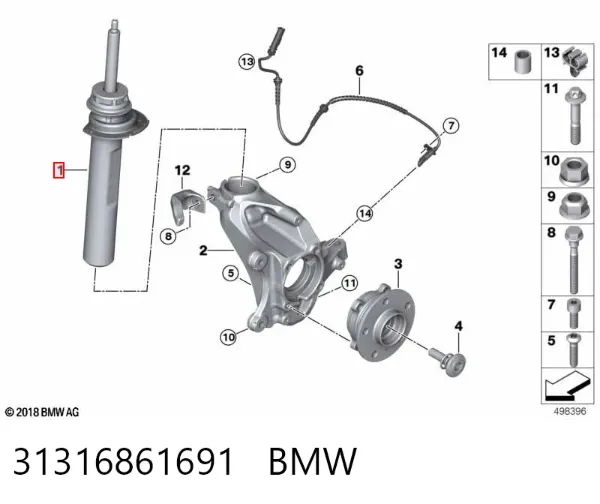 Amortiguador delantero izquierdo 31316861691 BMW