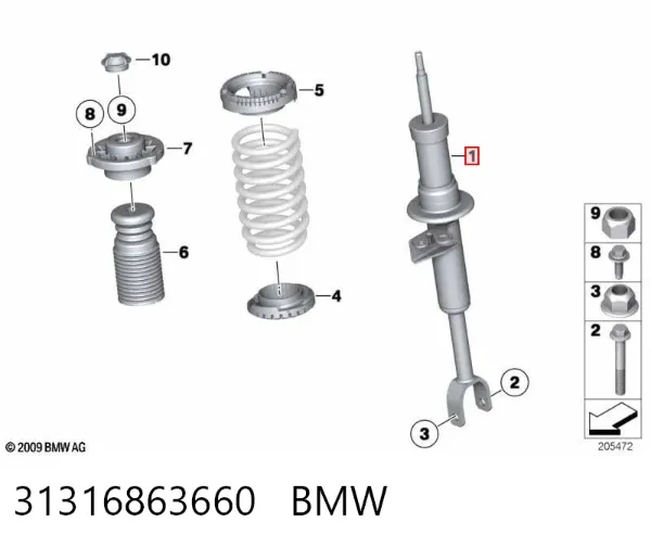 Amortiguador delantero derecho 31316863660 BMW
