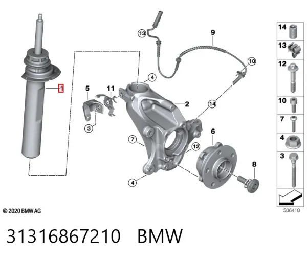Amortiguador delantero derecho 31316867210 BMW