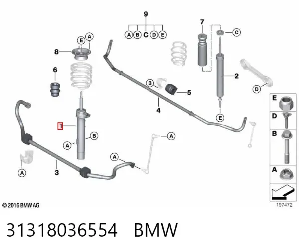 Amortiguador delantero derecho 31318036554 BMW