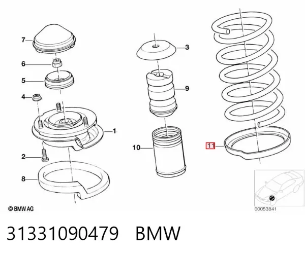 Espaciador de goma inferior del resorte delantero 31331090479 BMW