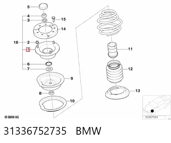 Soporte del amortiguador delantero 31336752735 BMW