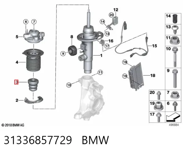 Tope de amortiguador delantero 31336857729 BMW